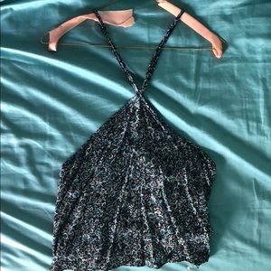 Blue Flowered crop top -triangle neckline